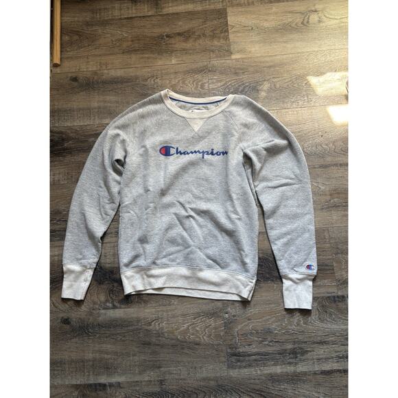 Champion Mens Sweatshirt Gray Heathered Crew Neck Athletic Logo Sweater XS New - Picture 1 of 3